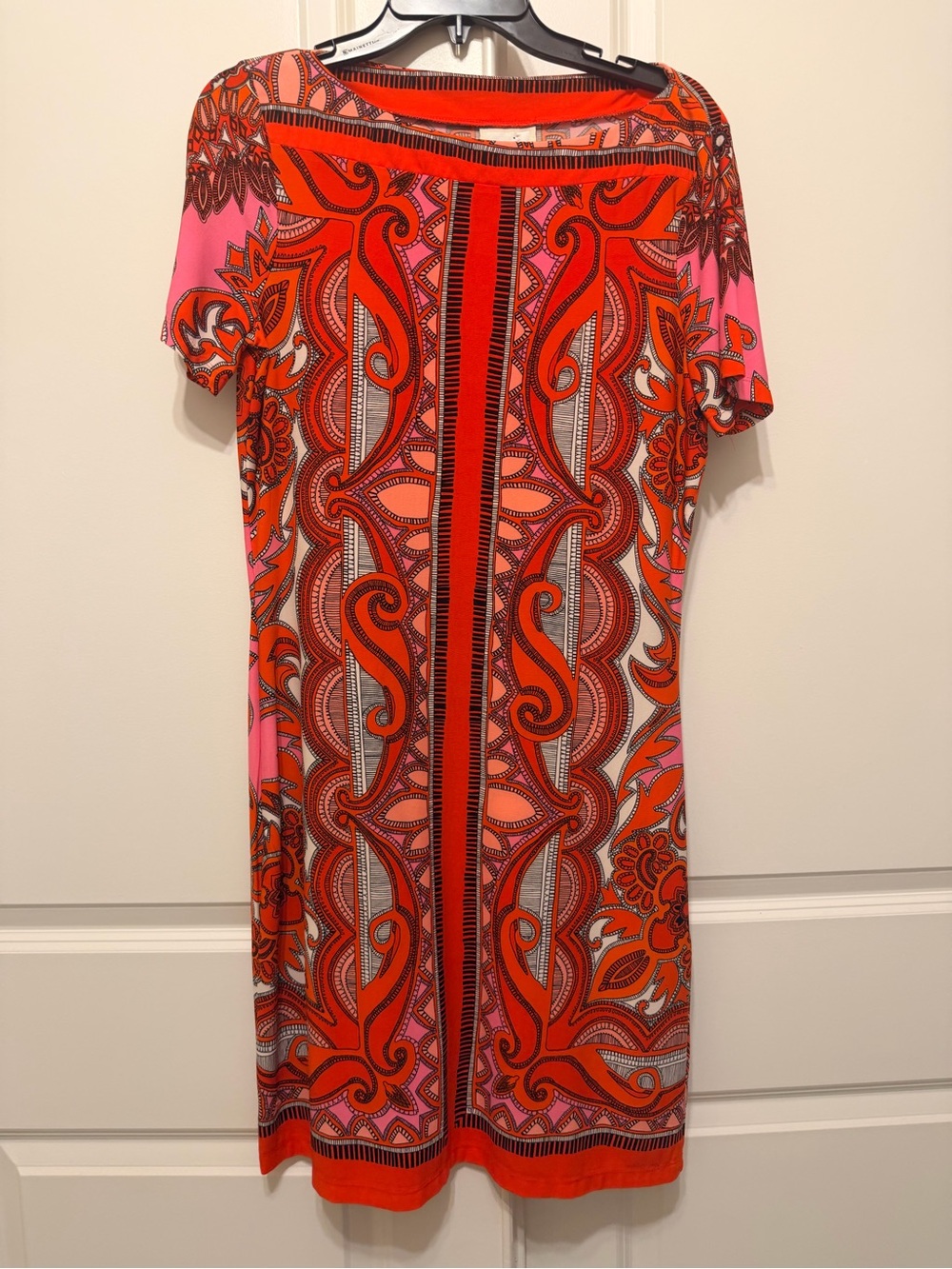 ECI Orange and Pink Printed Short-Sleeve Shift Dress